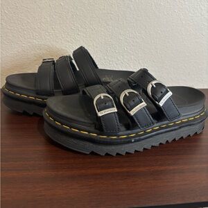 Dr. Martens Black Sandals with Silver Buckles